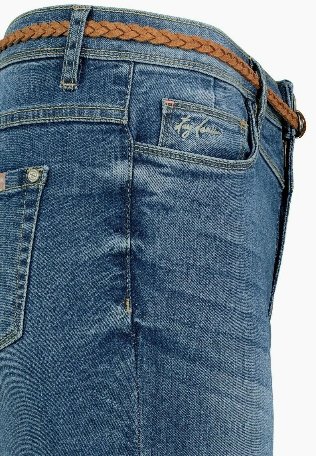 SUBLEVEL Bermudas Damen Capri Hose Jeans Shorts 3/4 Hose Short Bermuda Mit Flechtgürtel – Bild 4