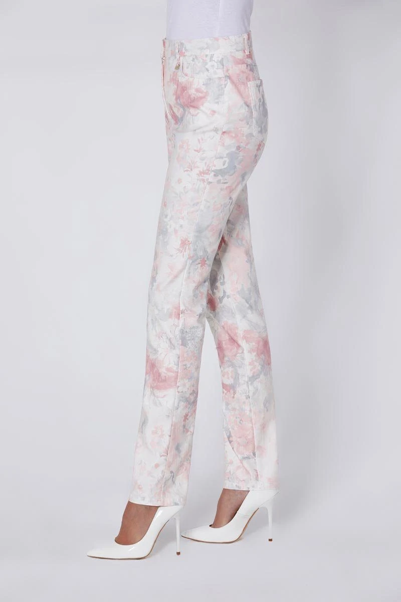 Cosma Stretch-Hose COSMA Damen Druck-Stretchhose, Ecru-rosé-bedruckt – Bild 2