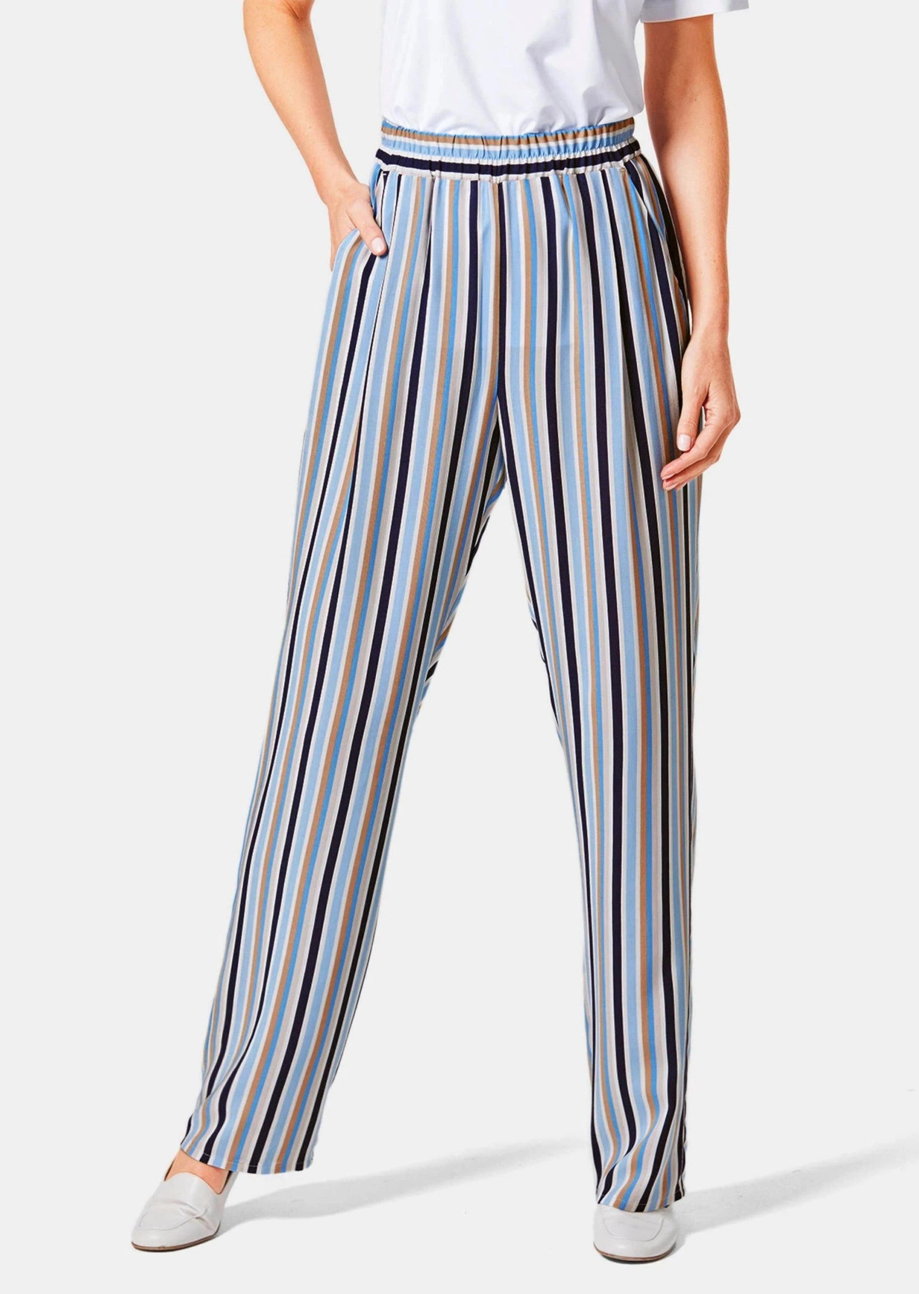 GOLDNER Stoffhose »Kurzgröße: Palazzo-Hose Mit Sommerlichem Druck« Ohne