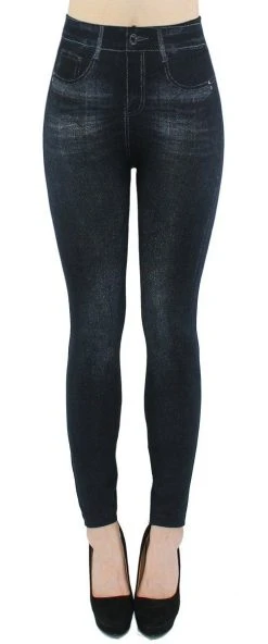Dy_mode Thermoleggings Thermo Leggings Damen Jeggings Gefüttert Jeans-Optik Thermohose Elastischem Bund