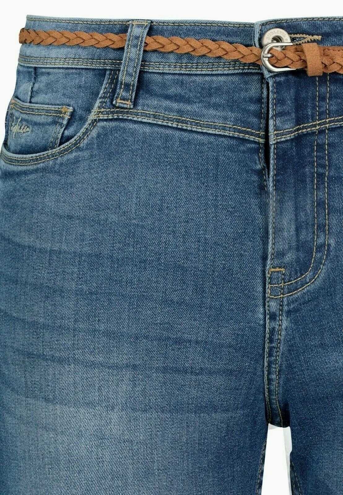 SUBLEVEL Bermudas Damen Capri Hose Jeans Shorts 3/4 Hose Short Bermuda Mit Flechtgürtel – Bild 3