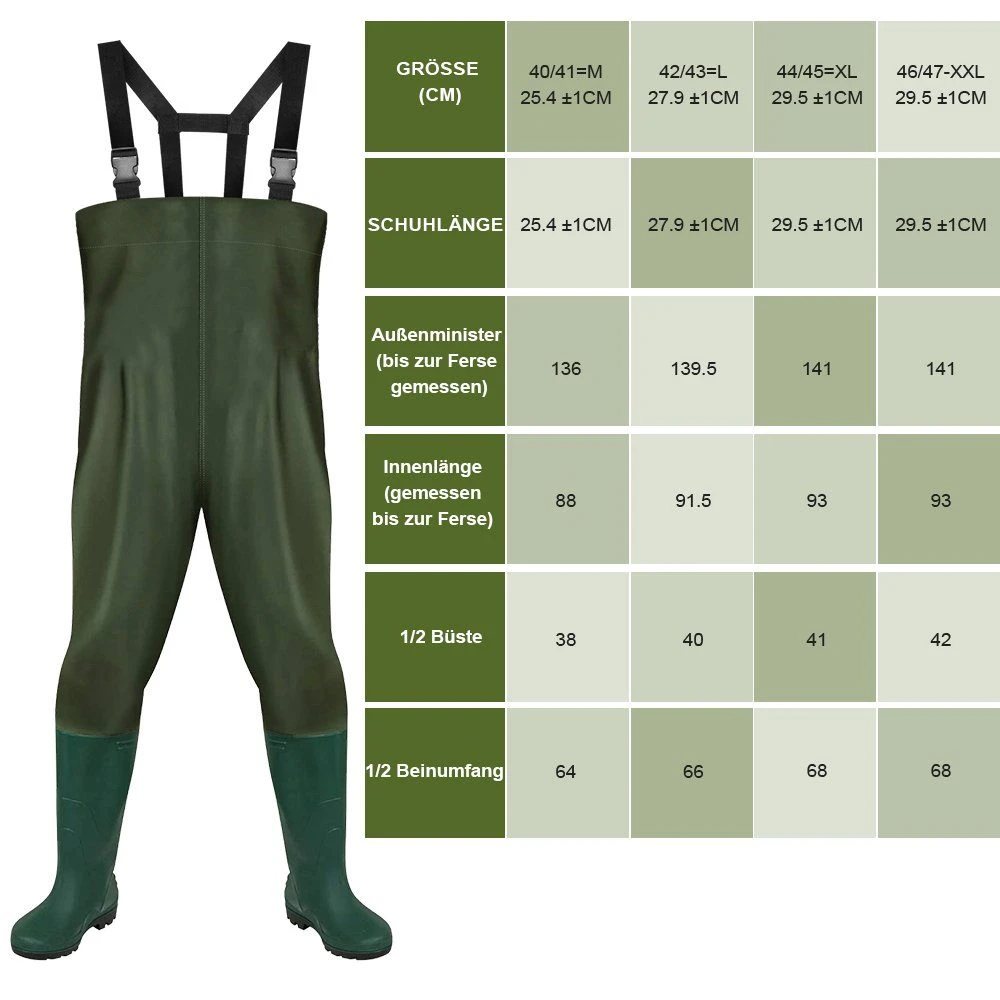 Clanmacy Wathose »(1-tlg) Anglerhose Wasserdicht PVC 70 Denier Nylon Mit Gummi Watstiefel Größe 40-47 Perfekt Watthose Und Angelhose« (set) Knieschutz,Die Einstellbaren, Lang, Rutschfeste, 100% Wasserdicht, Leicht, Robust, Super Tragekomfort, Extrem Reißfest,Rutschfest Sohle, Stiefel – Bild 2