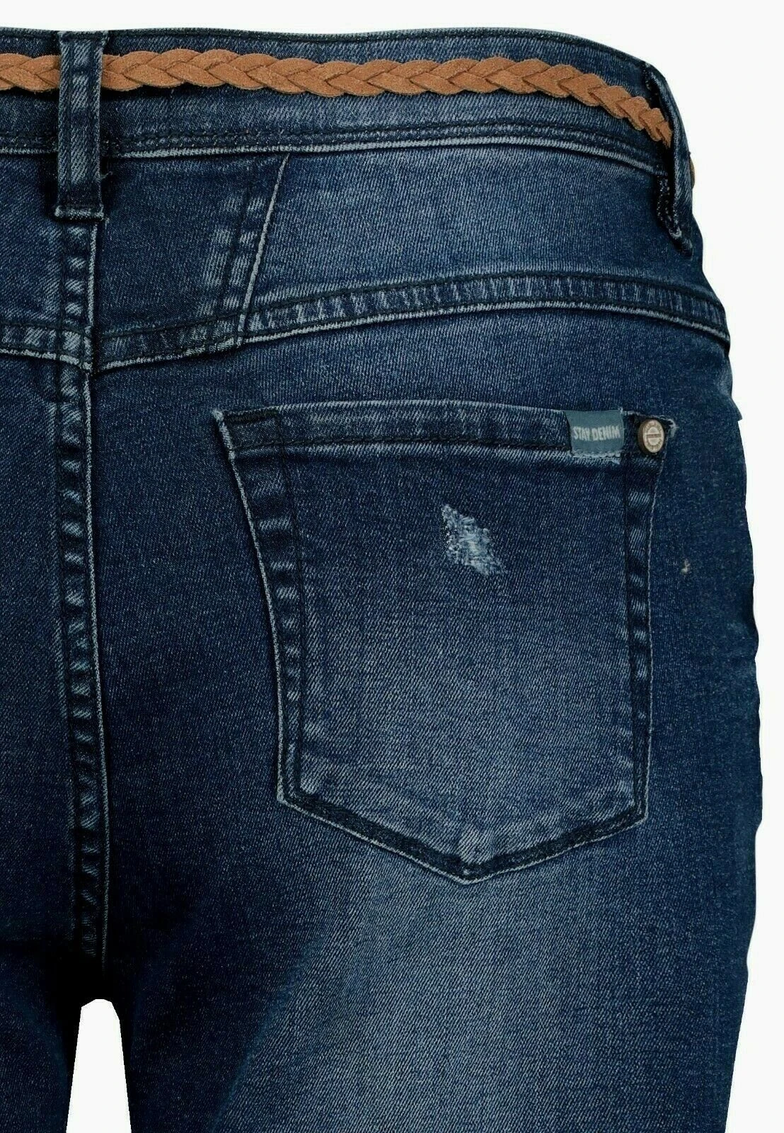 SUBLEVEL Bermudas Damen Capri Hose Jeans Shorts 3/4 Hose Short Bermuda Mit Flechtgürtel – Bild 5