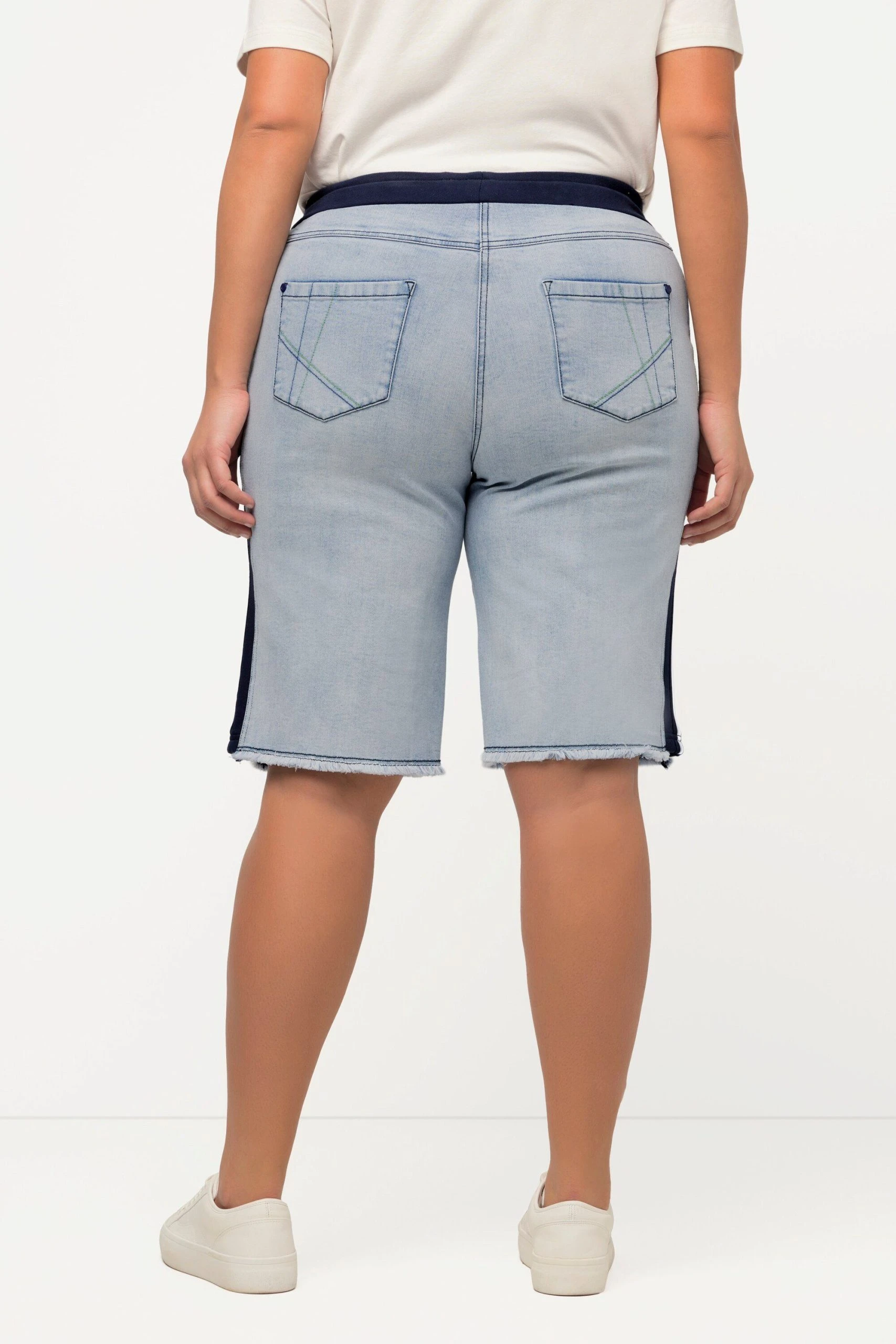 Ulla Popken Stretch-Hose Boyfriend-Jeansbermuda Rippbund Kordel Fransen – Bild 2