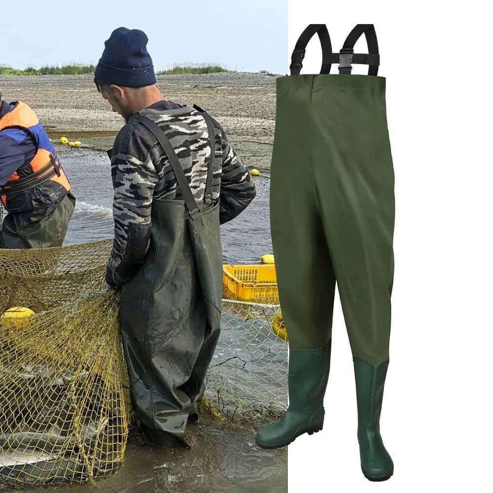 Clanmacy Wathose »(1-tlg) Anglerhose Wasserdicht PVC 70 Denier Nylon Mit Gummi Watstiefel Größe 40-47 Perfekt Watthose Und Angelhose« (set) Knieschutz,Die Einstellbaren, Lang, Rutschfeste, 100% Wasserdicht, Leicht, Robust, Super Tragekomfort, Extrem Reißfest,Rutschfest Sohle, Stiefel – Bild 8