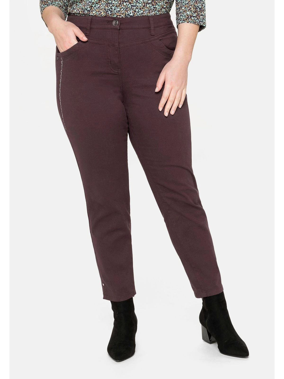 Sheego Stretch-Hose Hose In Ankle-Länge Mit Stickerei Seitlich