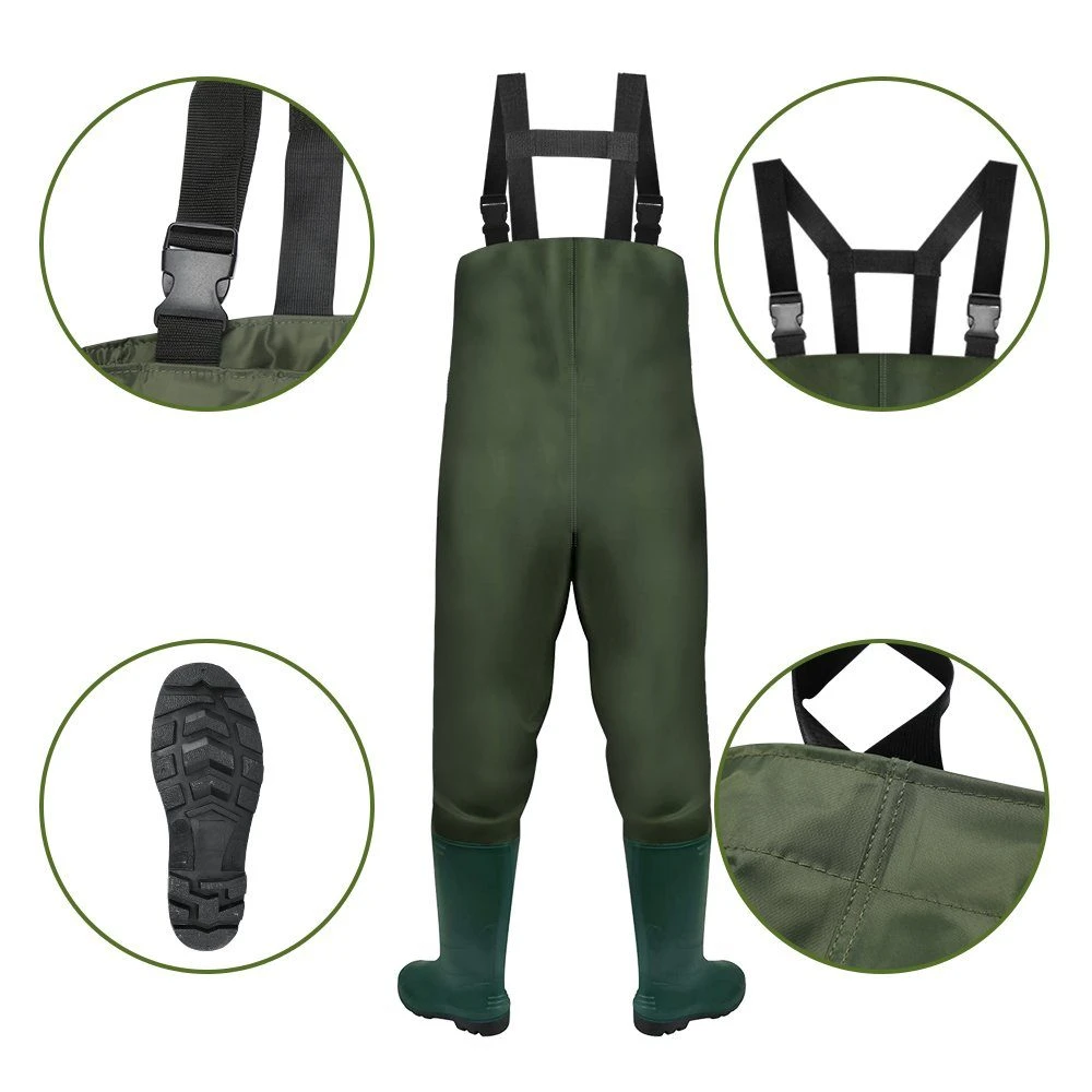Clanmacy Wathose »(1-tlg) Anglerhose Wasserdicht PVC 70 Denier Nylon Mit Gummi Watstiefel Größe 40-47 Perfekt Watthose Und Angelhose« (set) Knieschutz,Die Einstellbaren, Lang, Rutschfeste, 100% Wasserdicht, Leicht, Robust, Super Tragekomfort, Extrem Reißfest,Rutschfest Sohle, Stiefel