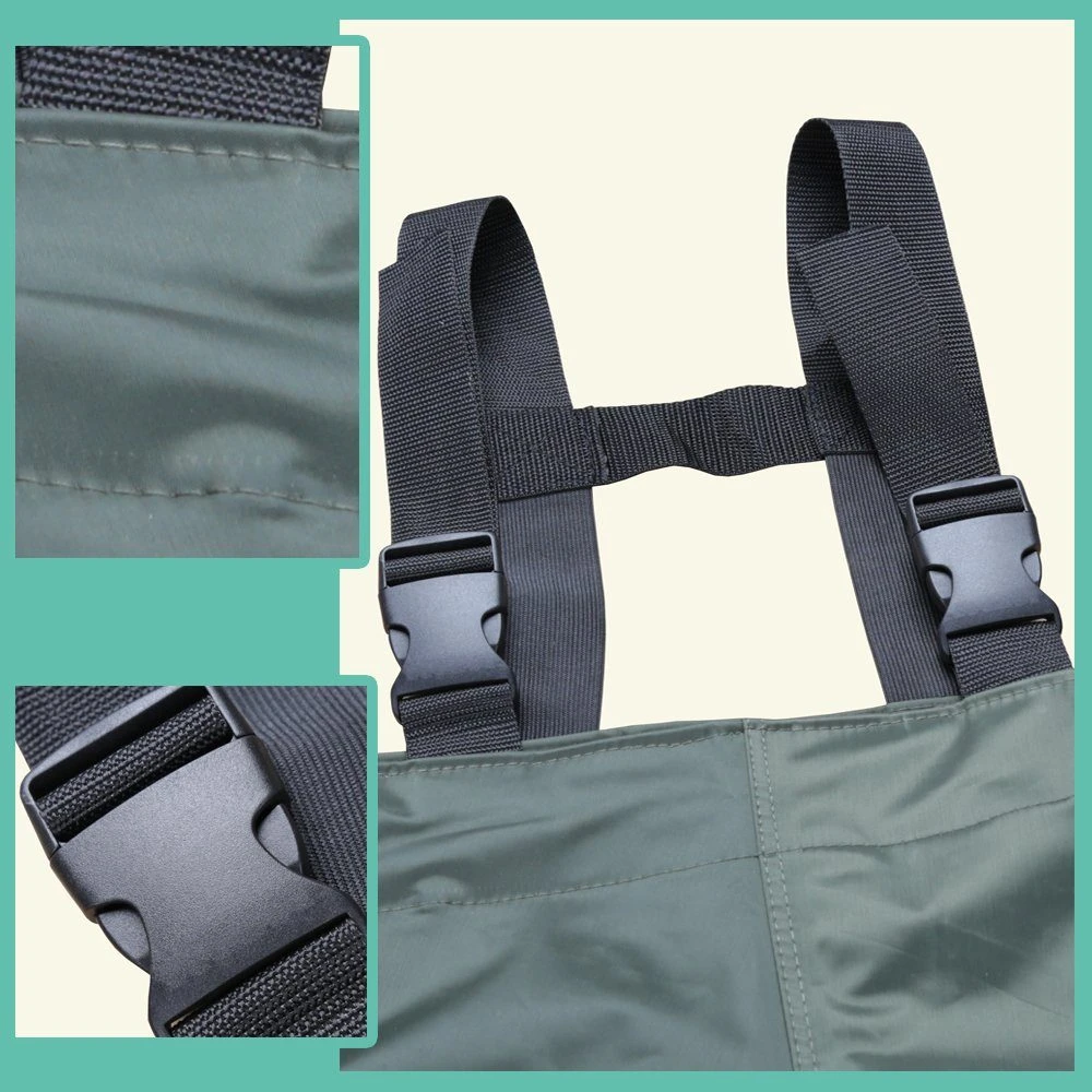 Clanmacy Wathose »(1-tlg) Anglerhose Wasserdicht PVC 70 Denier Nylon Mit Gummi Watstiefel Größe 40-47 Perfekt Watthose Und Angelhose« (set) Knieschutz,Die Einstellbaren, Lang, Rutschfeste, 100% Wasserdicht, Leicht, Robust, Super Tragekomfort, Extrem Reißfest,Rutschfest Sohle, Stiefel – Bild 3