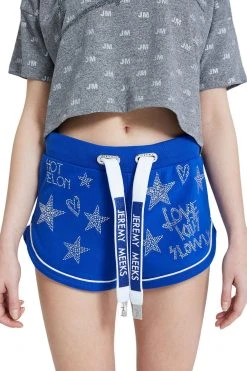 JEREMY MEEKS Stoffhose »JEREMY MEEKS Damen Hot Pants Mit Glitzersteinen Ilva Chill-Hose Blau«