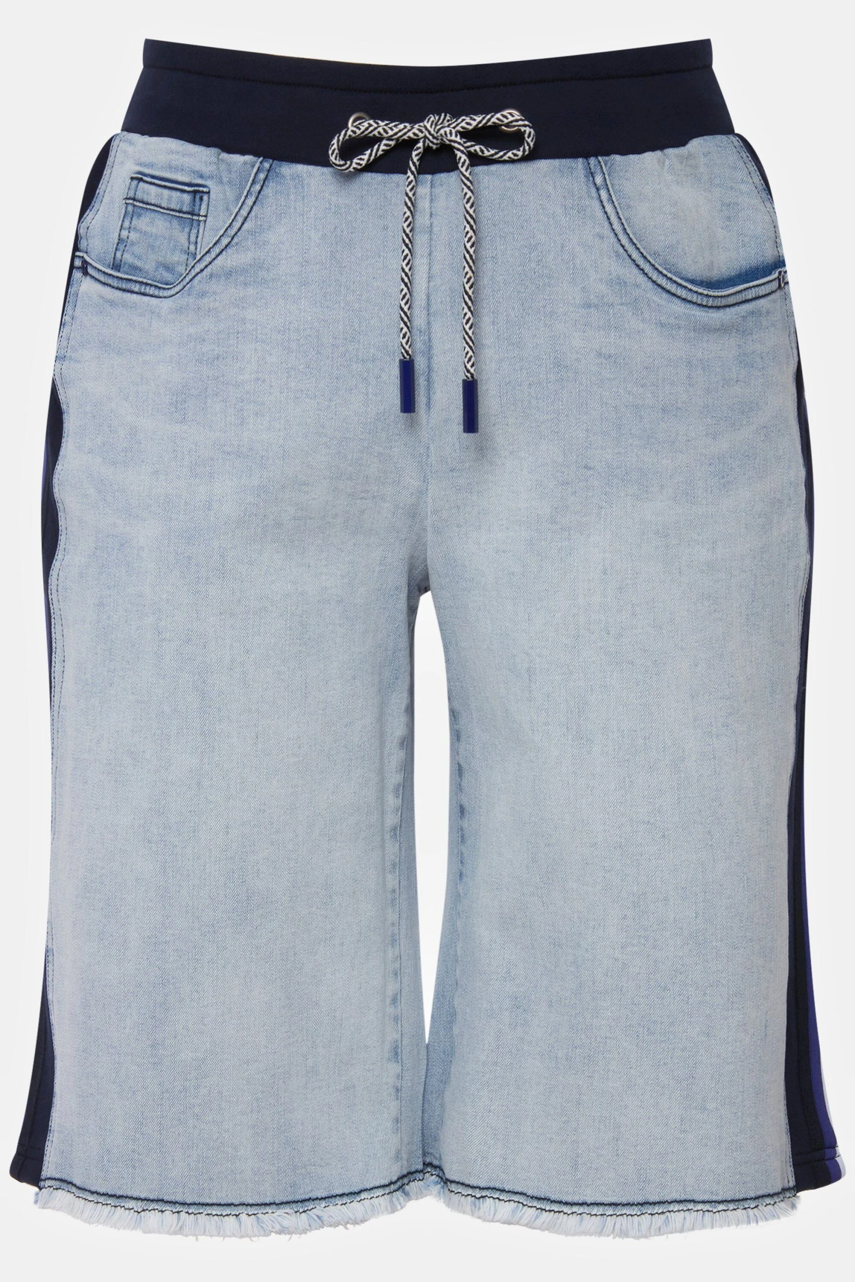 Ulla Popken Stretch-Hose Boyfriend-Jeansbermuda Rippbund Kordel Fransen – Bild 3