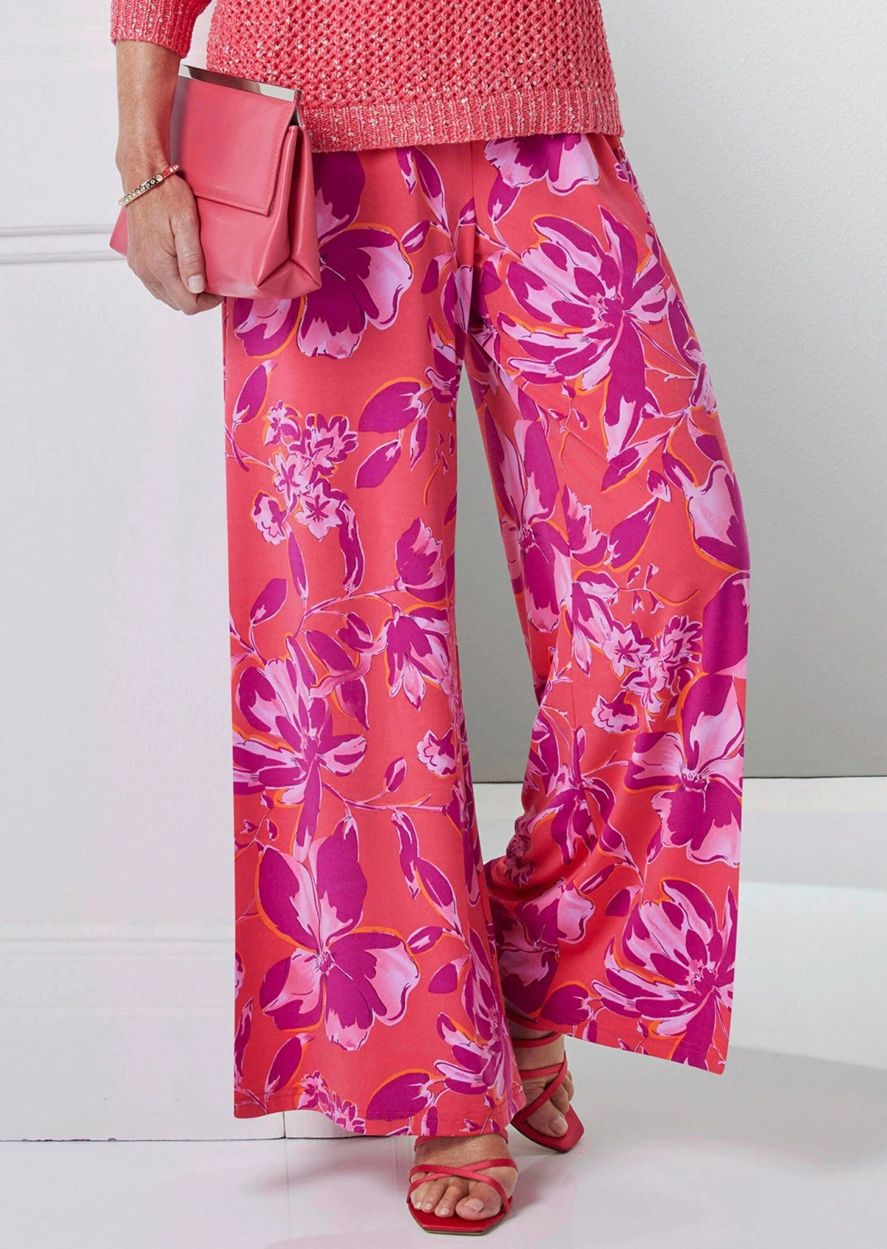 GOLDNER Stoffhose Palazzo-Hose Mit Sommerlichem Druck Farbenfroher Blumendruck – Bild 7