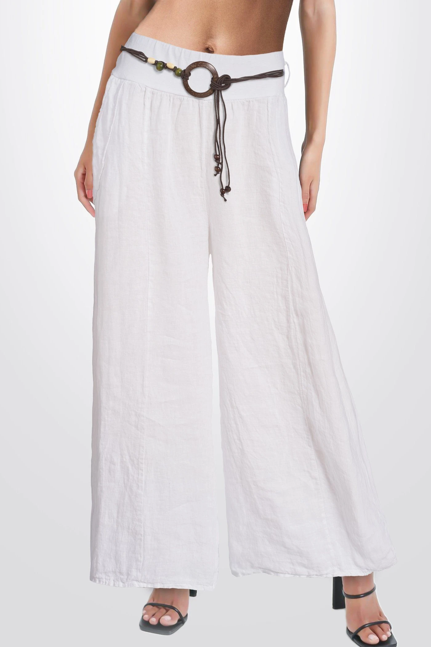 PEKIVESSA Leinenhose Hosenrock Damen Mit Weitem Bein (1-tlg) Mit Gummizug