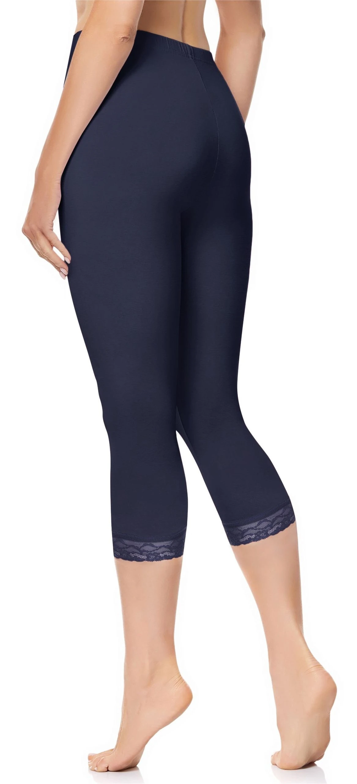 Merry Style Leggings Damen 3/4 Capri Leggings Aus Baumwolle Mit Spitze MS10-224 (1-tlg) Elastischer Bund – Bild 2