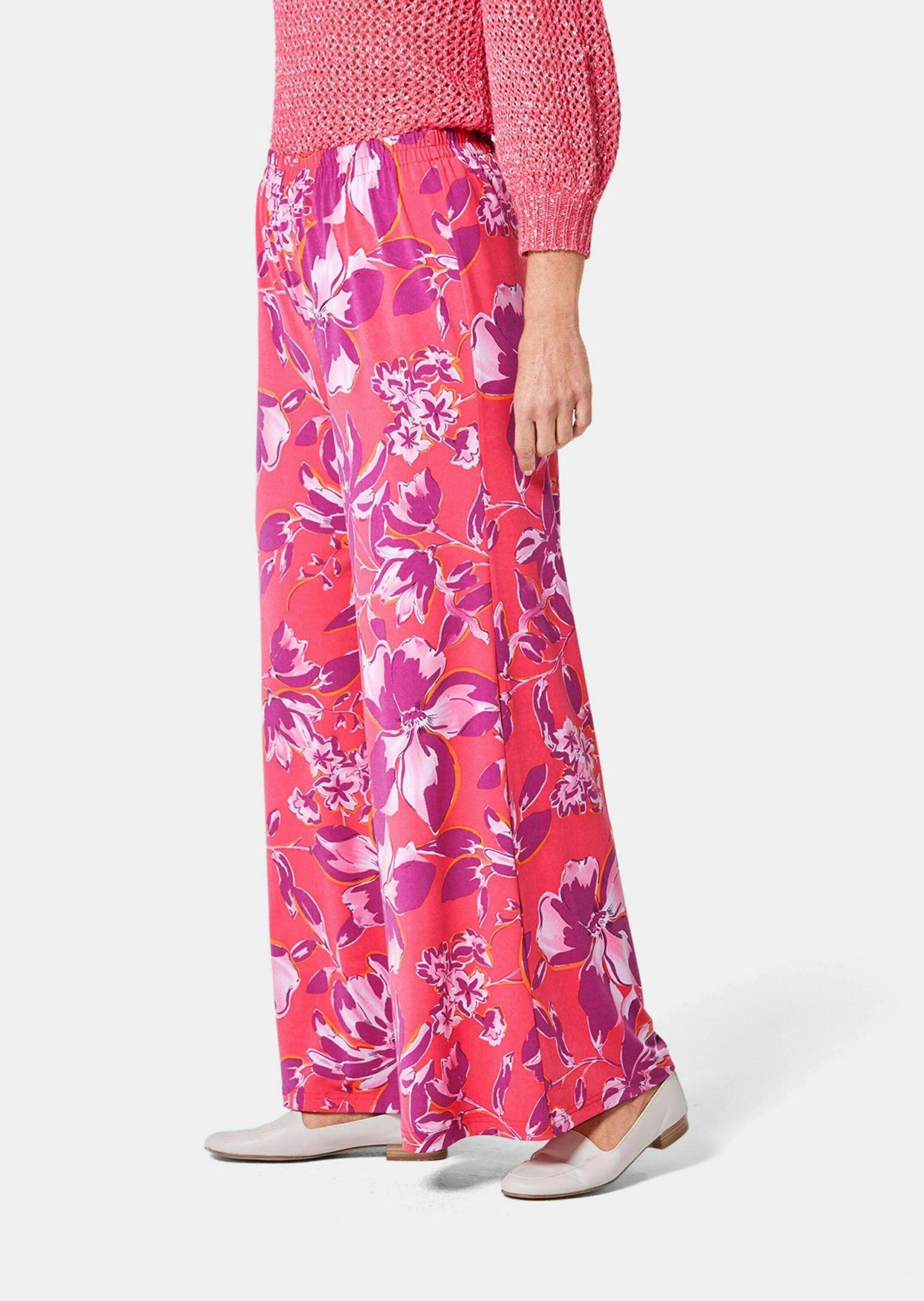 GOLDNER Stoffhose Palazzo-Hose Mit Sommerlichem Druck Farbenfroher Blumendruck – Bild 4
