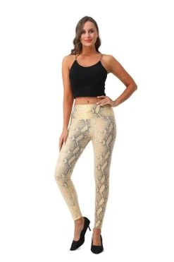 Cofi1453 Leggings Damen Lederhose Leggings Lederimität Jeggings Hohe Taille Leder Strumpfhose Design