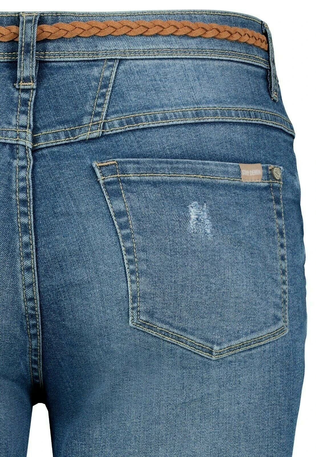 SUBLEVEL Bermudas Damen Capri Hose Jeans Shorts 3/4 Hose Short Bermuda Mit Flechtgürtel – Bild 5