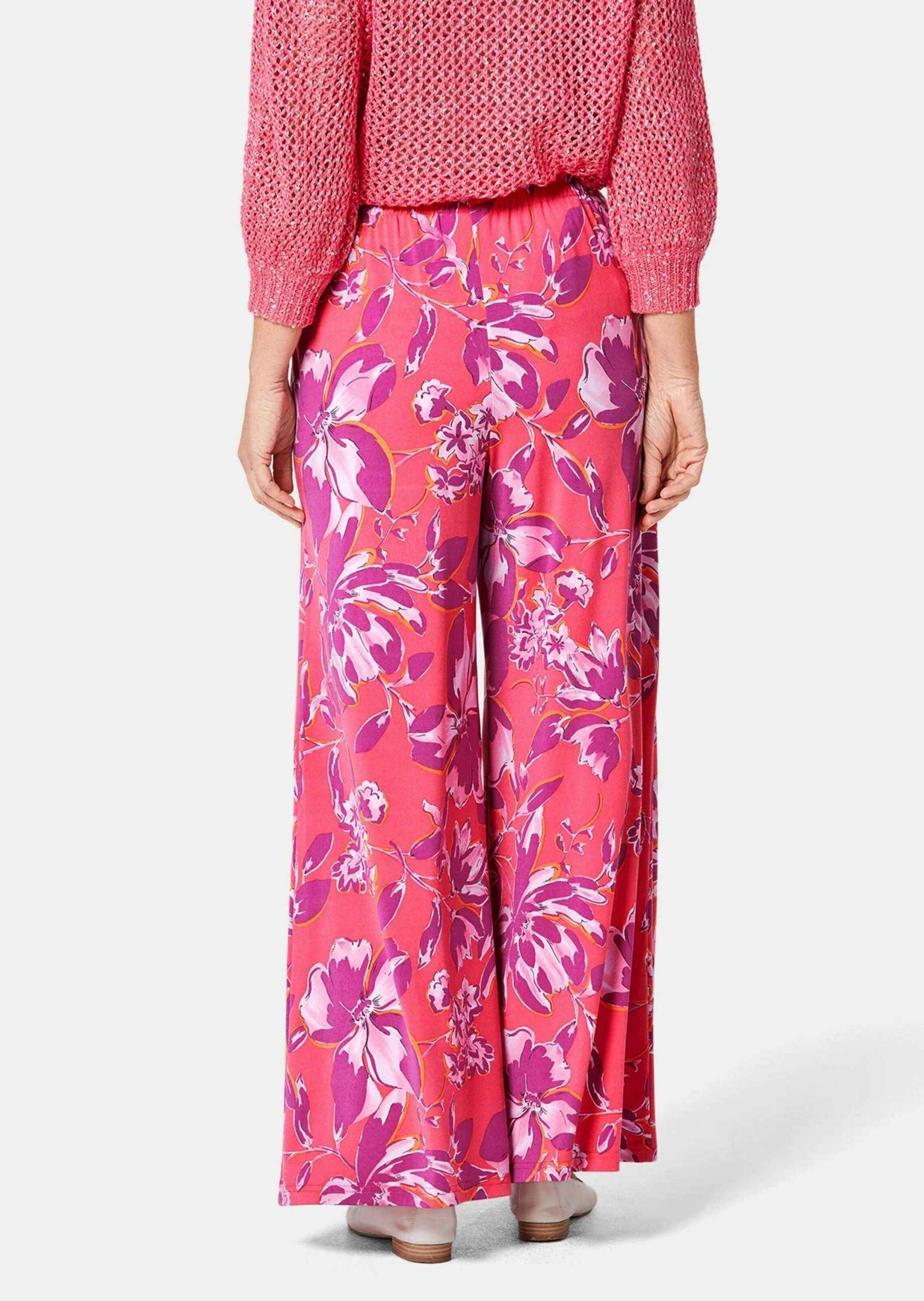 GOLDNER Stoffhose Palazzo-Hose Mit Sommerlichem Druck Farbenfroher Blumendruck – Bild 3